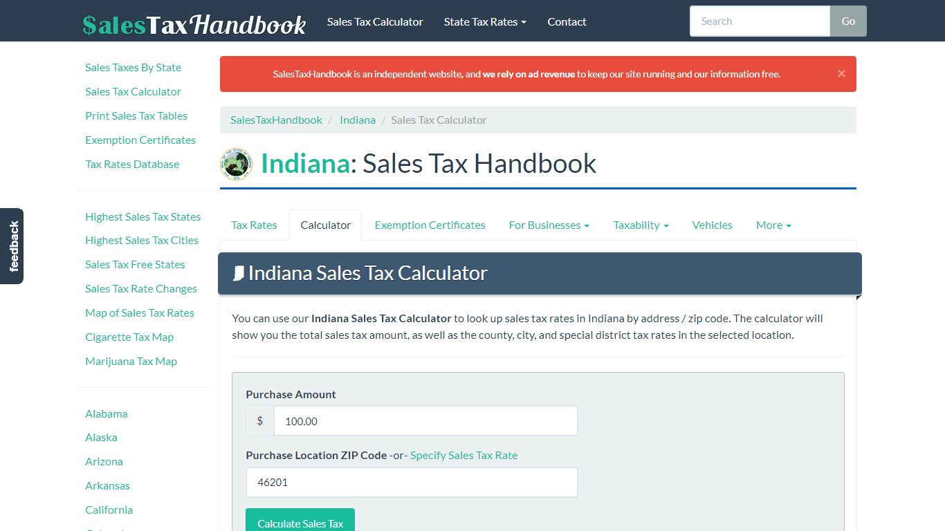 Indiana Sales Tax Calculator - SalesTaxHandbook