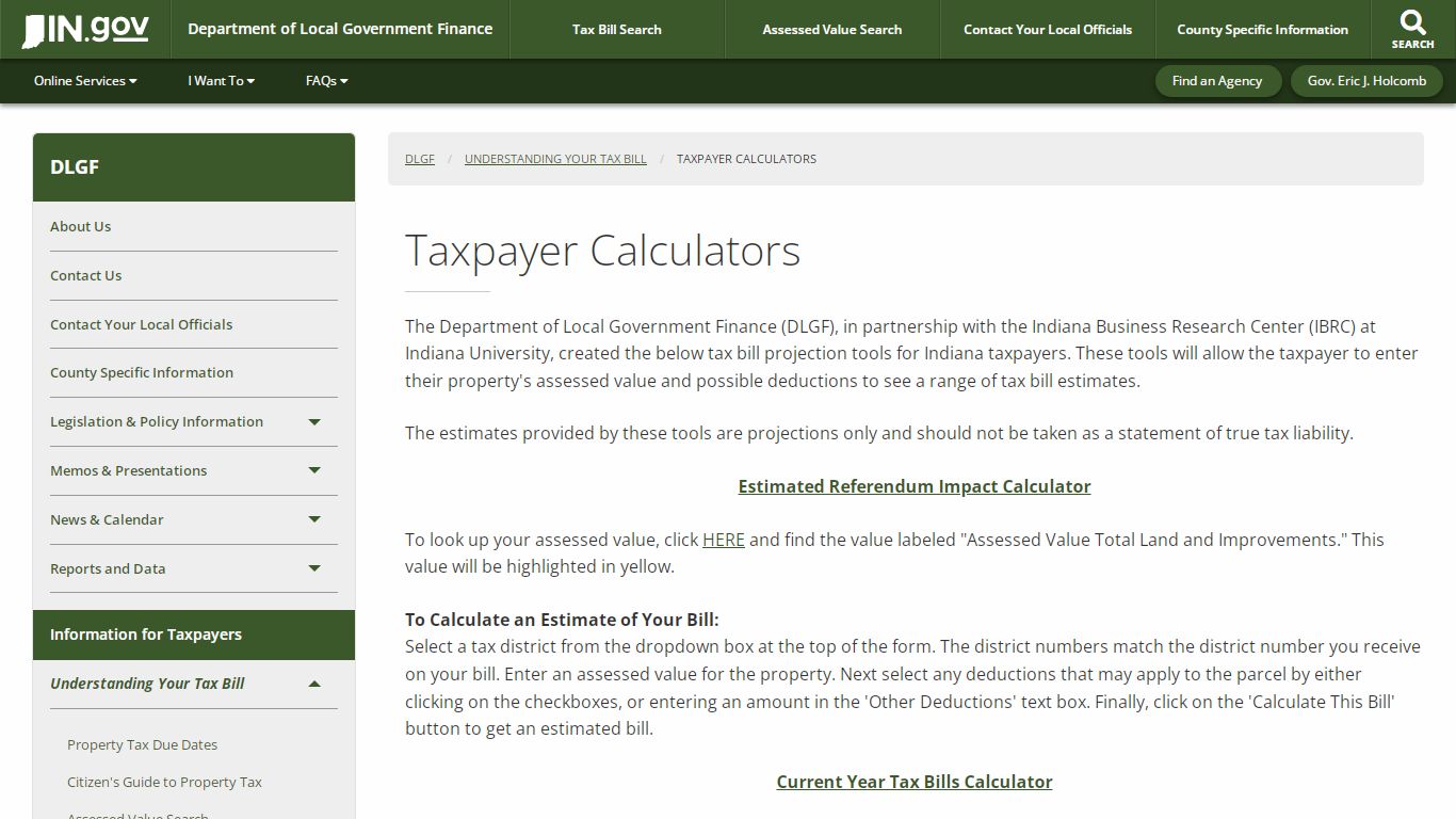 DLGF: Taxpayer Calculators